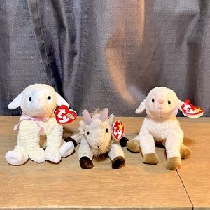 Rare and hard to find Ty Beanie Babies Fleecie, Goatee, and Ewey.